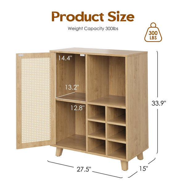 English Elm Rattan Cane Front Sideboard with Drawers Adjustable Shelf Bohemian Storage Cabinet Natural T3623P434759