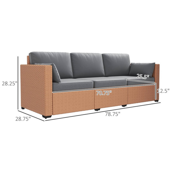 English Elm Outsunny Wicker Patio Couch - Stylish 3-Seat Sofa With Plush Cushions, Steel Frame, Outdoor Comfort W2225P174001-GIGA