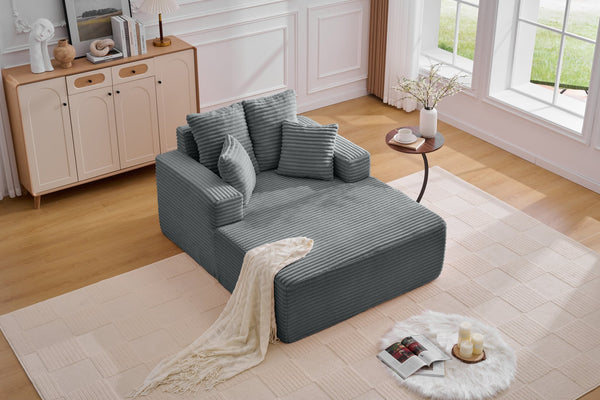 English Elm Oversized Corduroy Chaise Sleeper Sofa Deep Seat Lounge Chair for Apartment Bedroom Grey W1752P402836