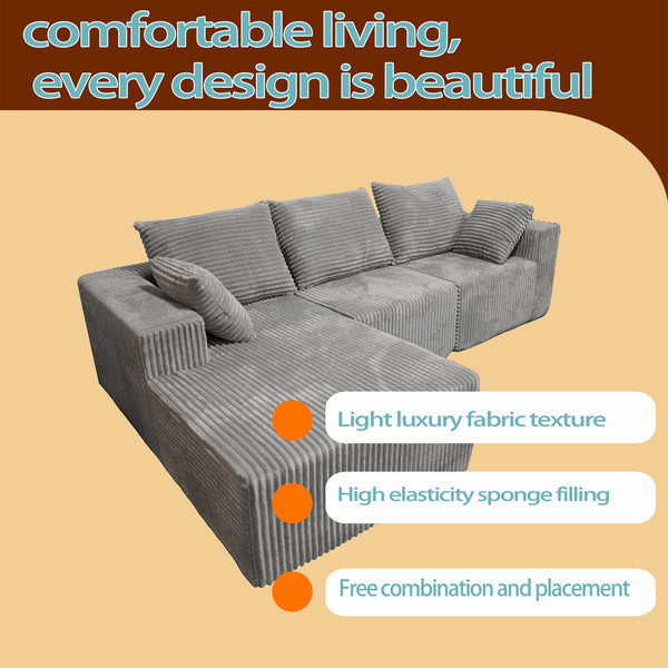 English Elm Corner Modular Sectional Sofa with Plush Fabric Converts to Loveseat or Guest Bed Gray W3064S00002