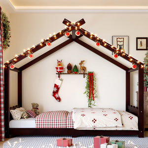 English Elm Twin House Frame Floor Bed Solid Pine Kids Room Montessori Low Profile Play Nook Espresso W1580P387837