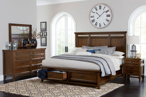 English Elm Classic Queen Platform Storage Bed Mindy Veneer Tall Headboard Traditional Bedroom B011S01609