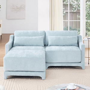 English Elm Two-Seater Sofa Set In Sky Blue Chenille With Ottoman & Lumbar Pillows - Elegant, Ergonomic Comfort W714S01204-GIGA