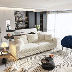 English Elm 82.7 Plush Corduroy 3-Seat Sofa – Modern Deep Seat Convertible Cloud Couch with Foam Pillows Beige+White W1885S00141