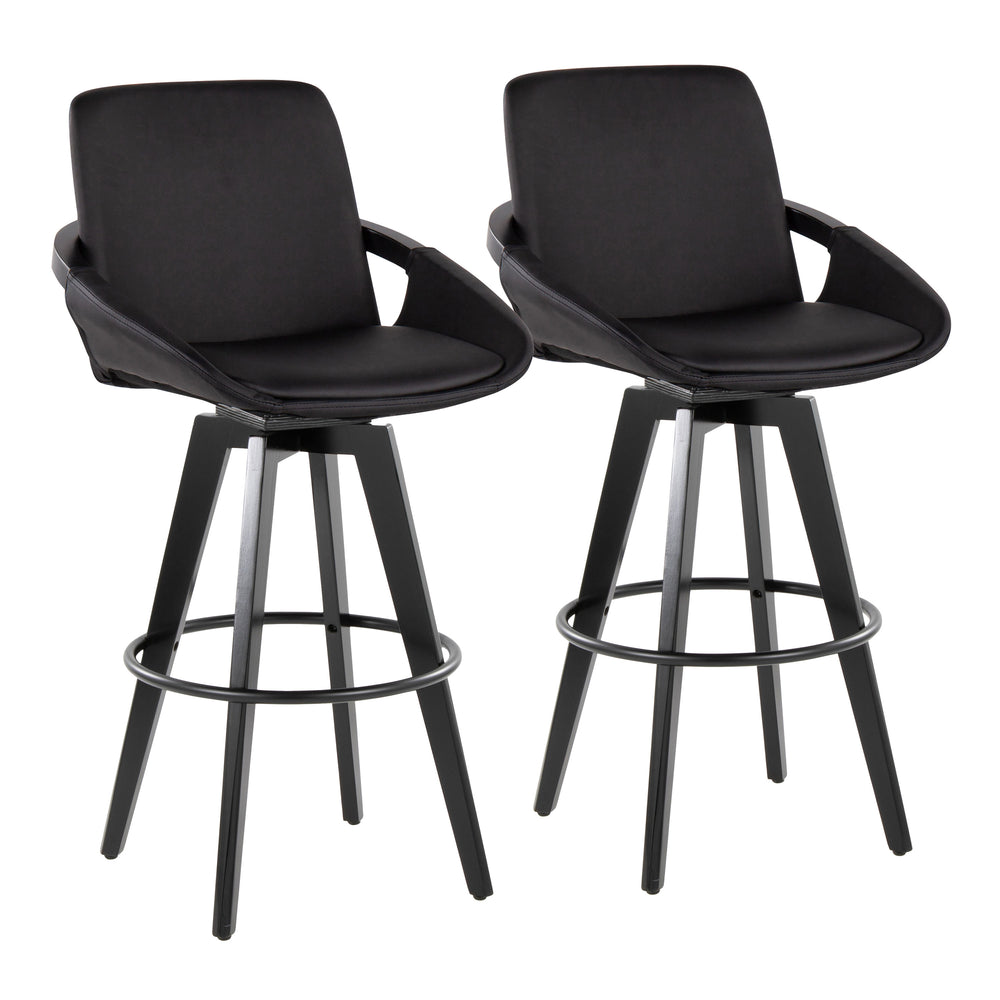 English Elm Fixed-height Swivel Barstools Upholstered Grey Fabric Black Wood Legs Kitchen Set of 2 B202S01896