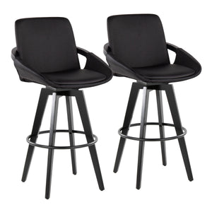 English Elm Fixed-height Swivel Barstools Upholstered Grey Fabric Black Wood Legs Kitchen Set of 2 B202S01896