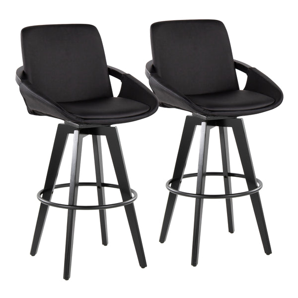English Elm Fixed-height Swivel Barstools Upholstered Grey Fabric Black Wood Legs Kitchen Set of 2 B202S01896