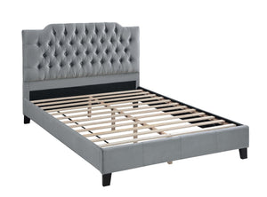 English Elm Gorgeous Arched Tufted Faux Leather Queen Bedframe with Diamond Headboard Trim and Modern Elegance Gray 59 L x 45 W x 6 H B011S02012