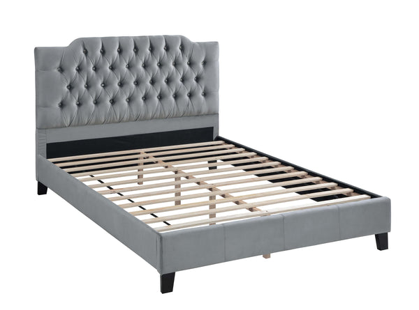 English Elm Gorgeous Arched Tufted Faux Leather Queen Bedframe with Diamond Headboard Trim and Modern Elegance Gray 59 L x 45 W x 6 H B011S02012