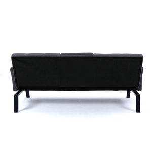 English Elm 70-inch Foldable Cotton Linen Sofa Bed with Cup Holder & Side Storage, Space-Saving 2-Seater Design DARK GREY W3371P337199