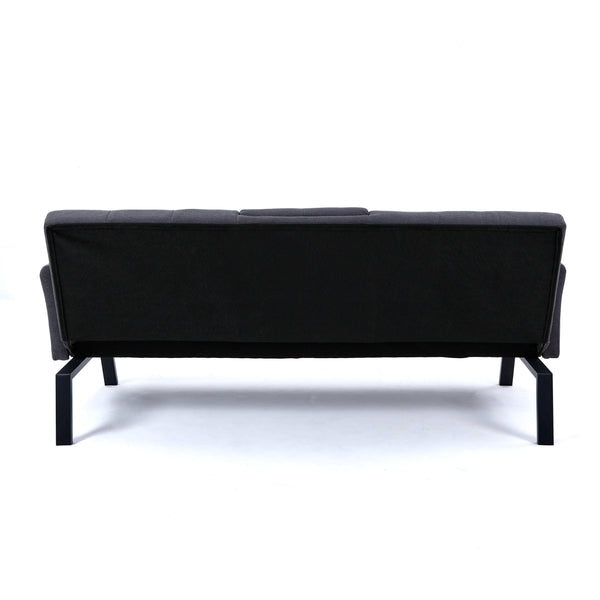 English Elm 70-inch Foldable Cotton Linen Sofa Bed with Cup Holder & Side Storage, Space-Saving 2-Seater Design DARK GREY W3371P337199