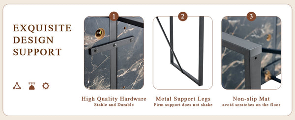 English Elm Table Modern Black Marble Mdf Dining Set With 4 Comfortable Pu Chairs - Stylish, Durable & Easy Care W1151S03404-GIGA