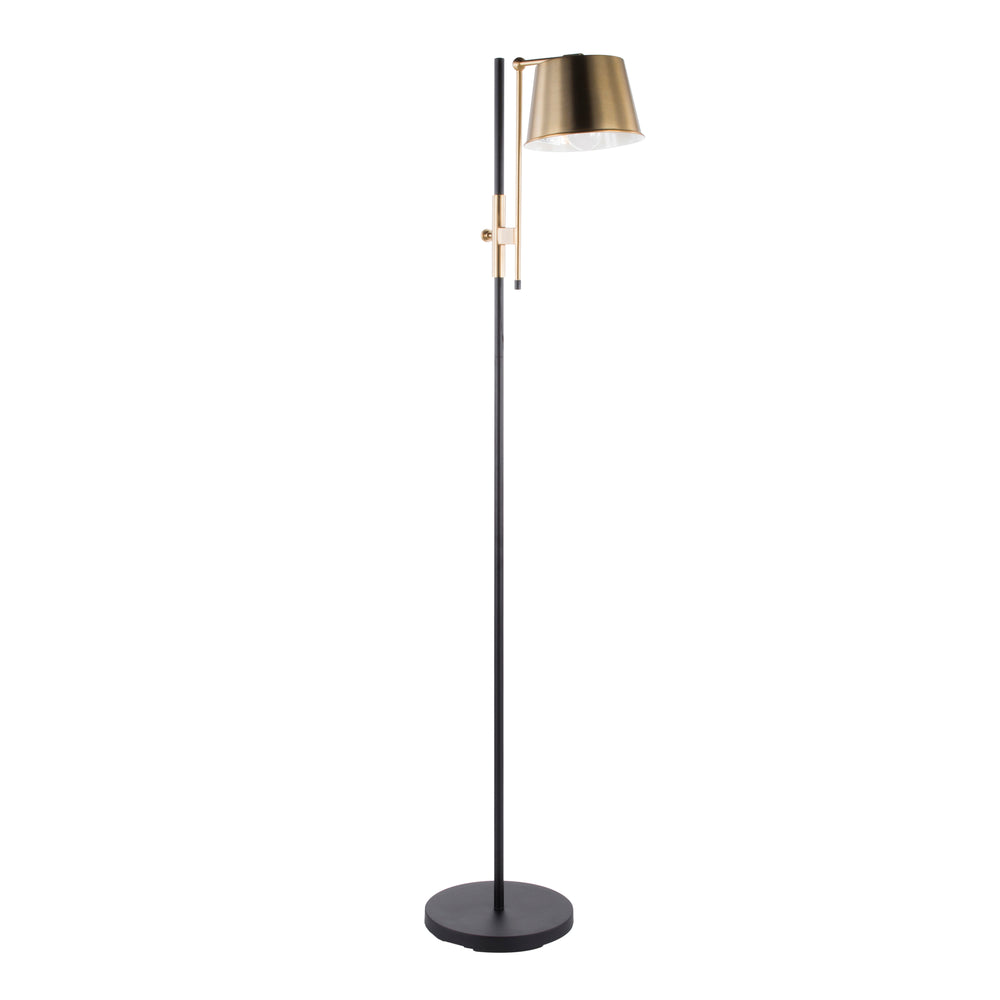 English Elm Metric Industrial Steel Floor Lamp with Antique Brass Shade for Living Room Corners B202P224160
