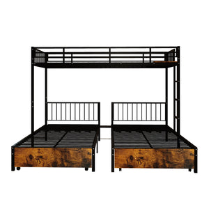 English Elm Triple Bunk Bed Steel Frame Sleeps Three Kids with Noise Reduced Powder Coated Design W3752S00022