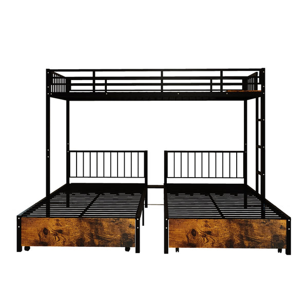 English Elm Triple Bunk Bed Steel Frame Sleeps Three Kids with Noise Reduced Powder Coated Design W3752S00022