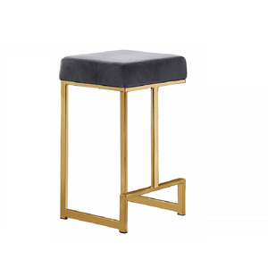 English Elm 25 in Backless Faux Leather Counter Stools with Brushed Gold Sled Base Set of 2 Grey+Gold B011P497736