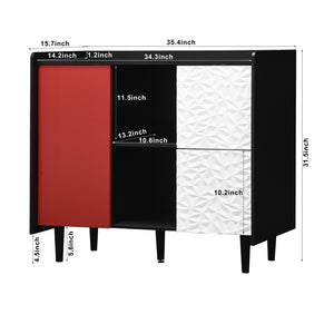 English Elm Sideboard Buffet Cabinet - Modern Black & Red Storage Solution With Unique Paneling For Home Decor W409P176588-GIGA