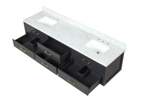 English Elm Black Double Bath Vanity 84 in W x 22 in D with Carrara Marble Top, Soft-Close Drawers & Dual 36" Mirrors B2731S01592