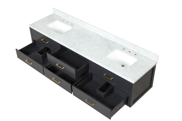 English Elm Black Double Bath Vanity 84 in W x 22 in D with Carrara Marble Top, Soft-Close Drawers & Dual 36" Mirrors B2731S01592