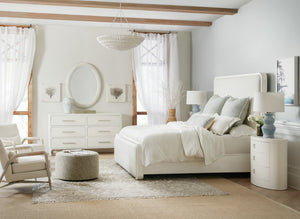 Hooker Furniture Serenity Coastal Queen Upholstered Panel Bed With Sand Dollar Lacquered Glasscloth & Grasscloth Accents Beige 6350-90350-03