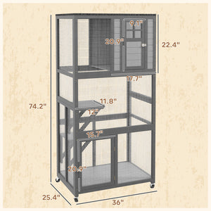 English Elm Pawhut Weatherproof Wooden Catio Outdoor Cat Enclosure with Wheels Multi-level Design W2225P229469