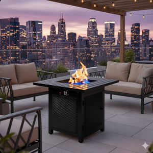English Elm 30”width Outdoor Rattan Iron Propane Fire Pit Table 50000 Btu Patio Entertainer B082P454965