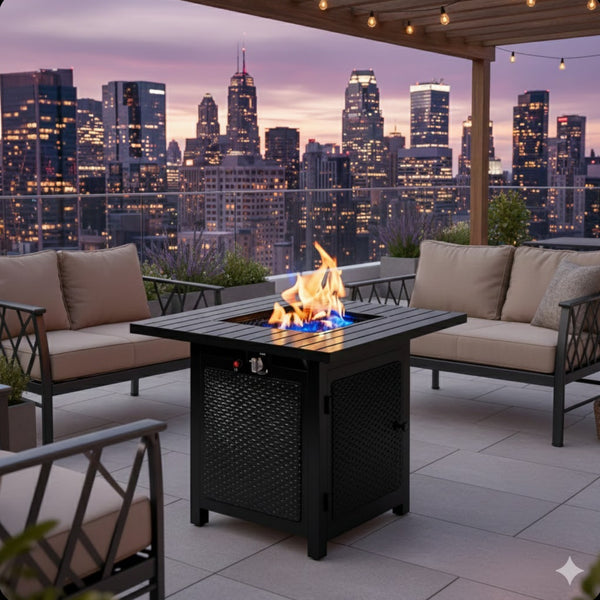English Elm 30”width Outdoor Rattan Iron Propane Fire Pit Table 50000 Btu Patio Entertainer B082P454965