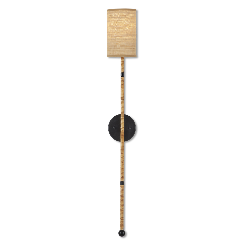 Capriole Rattan Wall Sconce - Contemporary Design with Satin Black Accents for Modern Spaces