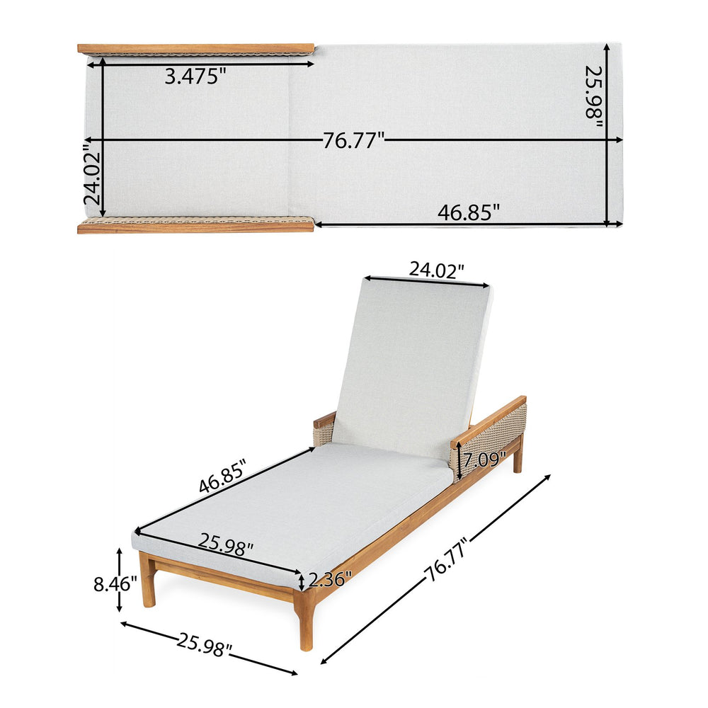 English Elm Solid Acacia Wood Outdoor Chaise Lounger Wicker Armrests Four Position Poolside N762P392954E