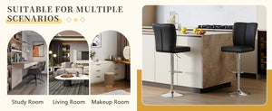 English Elm Modern Pu Leather Dining Chair Set of Six with Curved Back and Polished Metal Legs Black+Silver W1151P370791