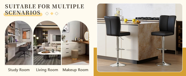 English Elm Modern Pu Leather Dining Chair Set of Six with Curved Back and Polished Metal Legs Black+Silver W1151P370791