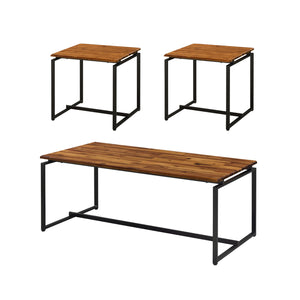 English Elm 3 Piece Rectangular Coffee and End Table Set with Sleek Veneer Finish, Metal Frame, Easy Assembly Black,Oak B016P317310