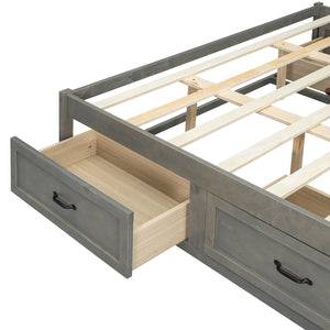 English Elm Queen Platform Bed with Six Storage Drawers Low Profile Frame for Modern Bedrooms Antique Gray N708P263022E