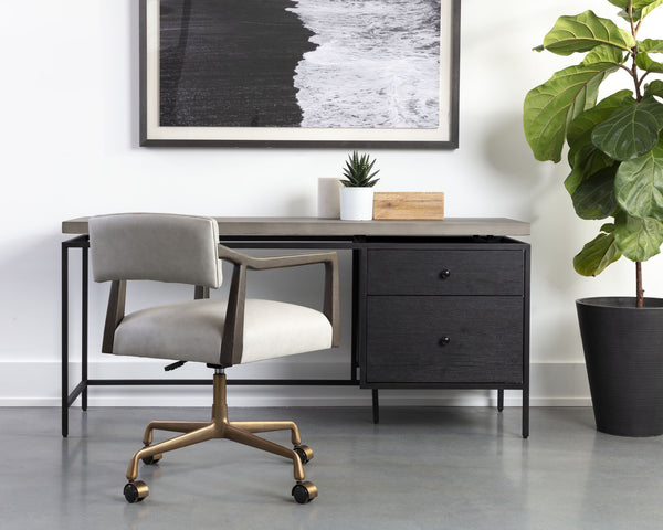 Sunpan Norwood Desk - Modern Concrete & Pine Wood Blend with Unique Texture, Black Metal Frame, 63" Wide
