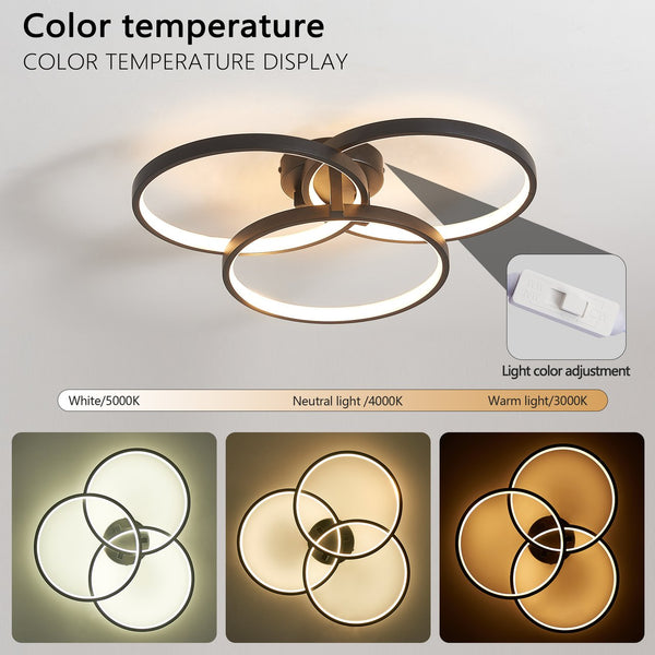 English Elm 20" Modern Black LED Ceiling Light — 3-Ring Flush Mount, Energy-Saving, Sleek Durable Design for Living Room W1340P253585