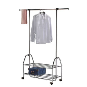 English Elm Chrome Freestanding Garment Rack with Adjustable Bar Top Shelf and Rolling Casters B091P340572