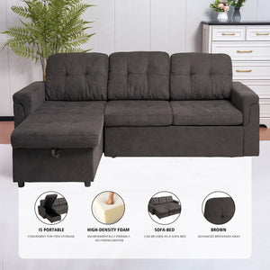 English Elm Upholstered L-Shaped Sleeper Sofa with Reversible Storage, Pull-Out Bed & Breathable Flannel Finish W3138S00001
