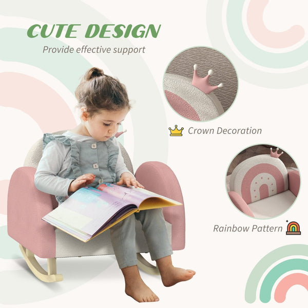 English Elm Qaba Kids Rocking Chair - Enchanting Princess Crown Velvet Toddler Armchair With Rainbow Backrest W2225P229319-GIGA