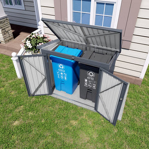 English Elm Outdoor Metal Trash Bin Enclosure for Two Cans Waterproof Powder-coated Yard Shed W3213P445772