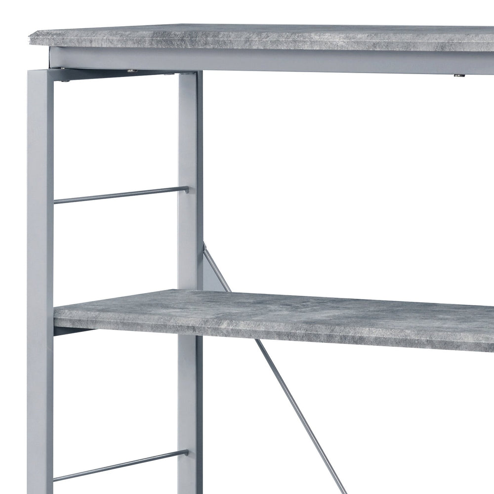 English Elm Jurgen Industrial Faux Concrete & Silver Bookshelf – 5 Shelves, Metal Frame, 4 Open Compartments, KD Tall Etagere B2726P282411