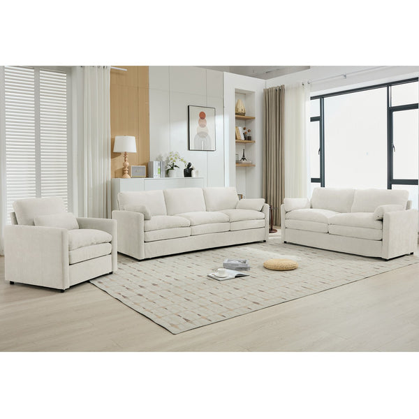 English Elm Cozy Oversized Chenille Sofa Set - Cloud-Like Comfort With Double Cushions & Ergonomic Design, Beige N719S001920A