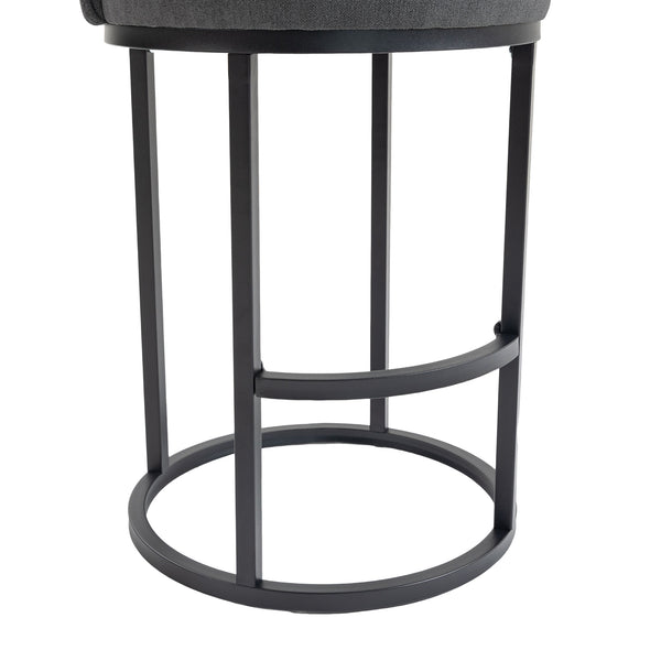 English Elm Counter Height Barstools Set of 2 Linen Upholstered Barrel Seat with Iron Legs Gray W395P410436