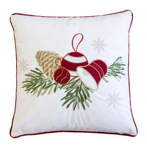 English Elm White Christmas Throw Pillow – Elegant Pinecone & Ornament Embroidery, 20X20 With Hidden Zipper B357P361356-GIGA