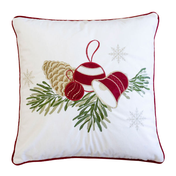 English Elm White Christmas Throw Pillow – Elegant Pinecone & Ornament Embroidery, 20X20 With Hidden Zipper B357P361356-GIGA