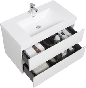 English Elm 36" Floating Bathroom Vanity Glossy White Wall Mount Soft Close Resin Basin W1573S00078