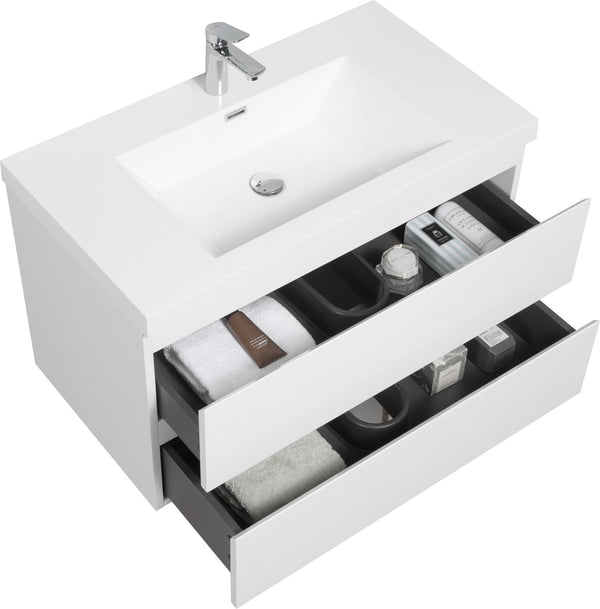 English Elm 36" Floating Bathroom Vanity Glossy White Wall Mount Soft Close Resin Basin W1573S00078