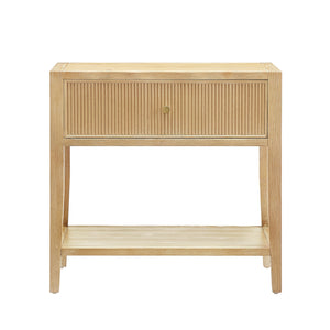 English Elm Fleur Natural 1-Drawer Nightstand with Reeded Drawer, Gold Pull, Tapered Legs, Lower Shelf, 29" H B050P376966
