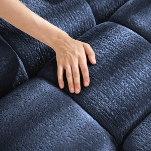 English Elm 3-Seater Sofa Set With 3 Ottomans & Pillows - Elegant Blue Chenille, Solid Wood Frame, Stylish Comfort W714S01151