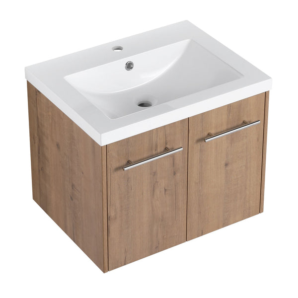 English Elm 24 Inch Floating Bathroom Vanity with Resin Sink, Soft-Close Doors, Wall-Mounted Storage, Modern Compact Design W999P188185