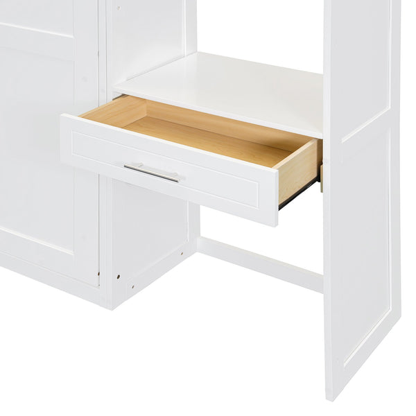English Elm Full Size Murphy Wall Bed with Fold Away Desk Cabinet and Shelves for Small Spaces N708S00020K-1